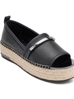 DKNY Black Peep-Toe Espadrille with Jute Platform